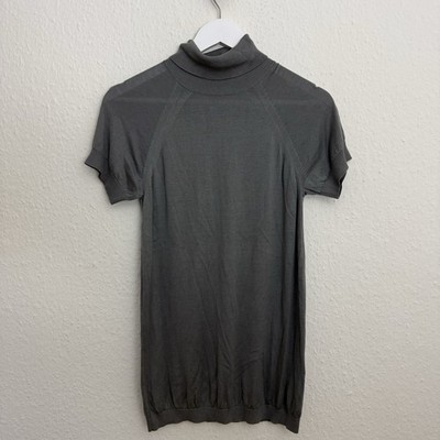 COS Shirt Top 60% Maulbeerseide Rollkragen Kurzarm Grau Damen Gr. M