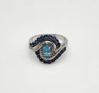 Vintage Sterling Silver Blue Topaz Blue Sapphire Genuine Diamond Ring Size 8.25