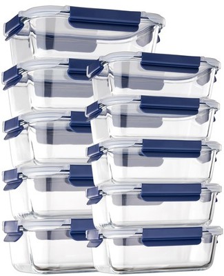 coccot Glass Food Storage Containers with Lids Airtight, [10 Pack] Blue 