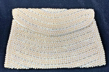 Vintage Beaded Pearl Clutch MCM 1950's Purse 7.25 x 4 Made in Japan