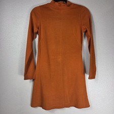 Everlane 100% Cotton Mock Neck Long Sleeve Mini Dress XS Rust Orange