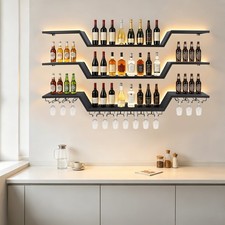 Wall Mounted LED Wine Rack 3-Tier Floating Bar Shelves Wine Shelf for Home Bar