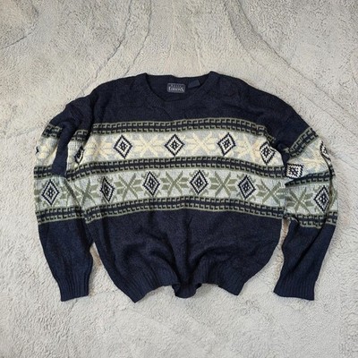 Vintage Basic Edition gemusterter Strickpullover Herren Large Retro Pullover