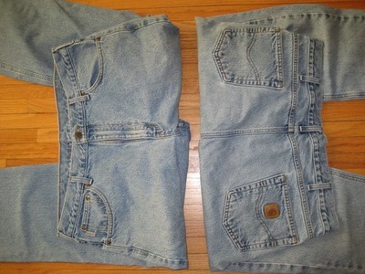 38 x 30 Carhartt Mens Blue Denim Jeans. 2  Identical Prs. Gently Used. Great Val