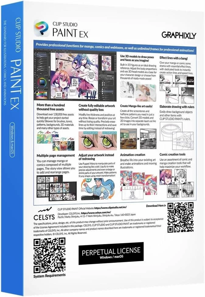 CLIP STUDIO PAINT EX - Versión 5 - Paquete al por menor Perpetual I con pinceles adicionales