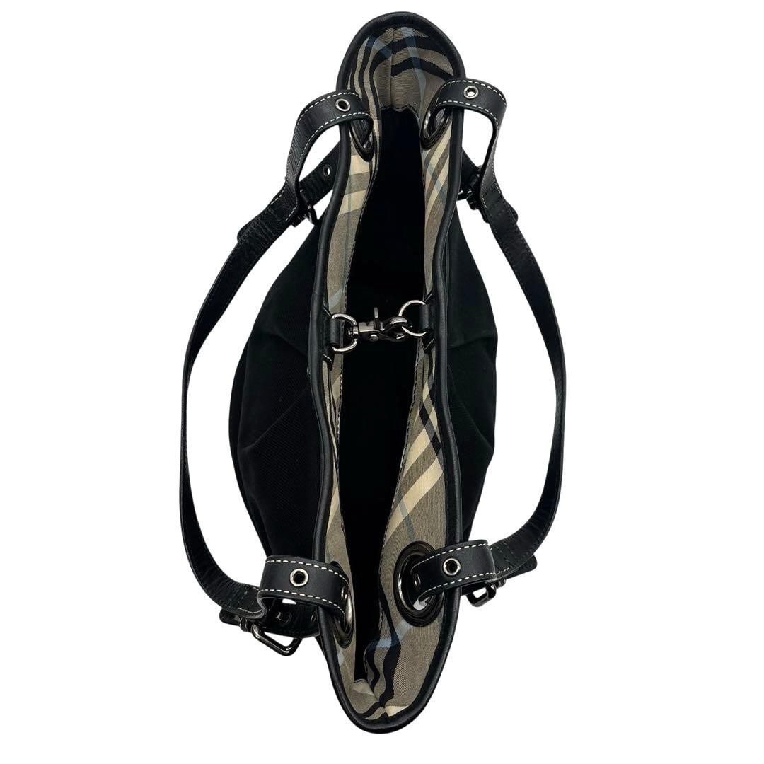 Burberry Blue Label Nova Check Tote Bag Black Canvas Leather Horse Logo New thumbnail 9