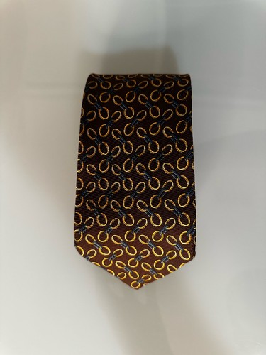 Brooks Brothers Makers Brown Silk Luxury Gold Chain Link Equine Printed Tie