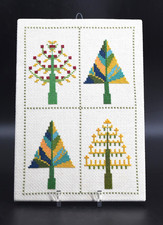 VTG Finished Cross Stitch Embroidery Christmas Tree Wall Art Mounted 11"x7 5/8"