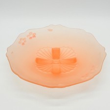 Vtg Lancaster Frosted Pink Satin Glass Footed Bowl Hand Painted Flowers 1930's