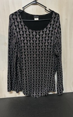 Aitiknit Large Blouse Sparkly Long Sleeve V Bottom Round Neck Made in USA  RARE
