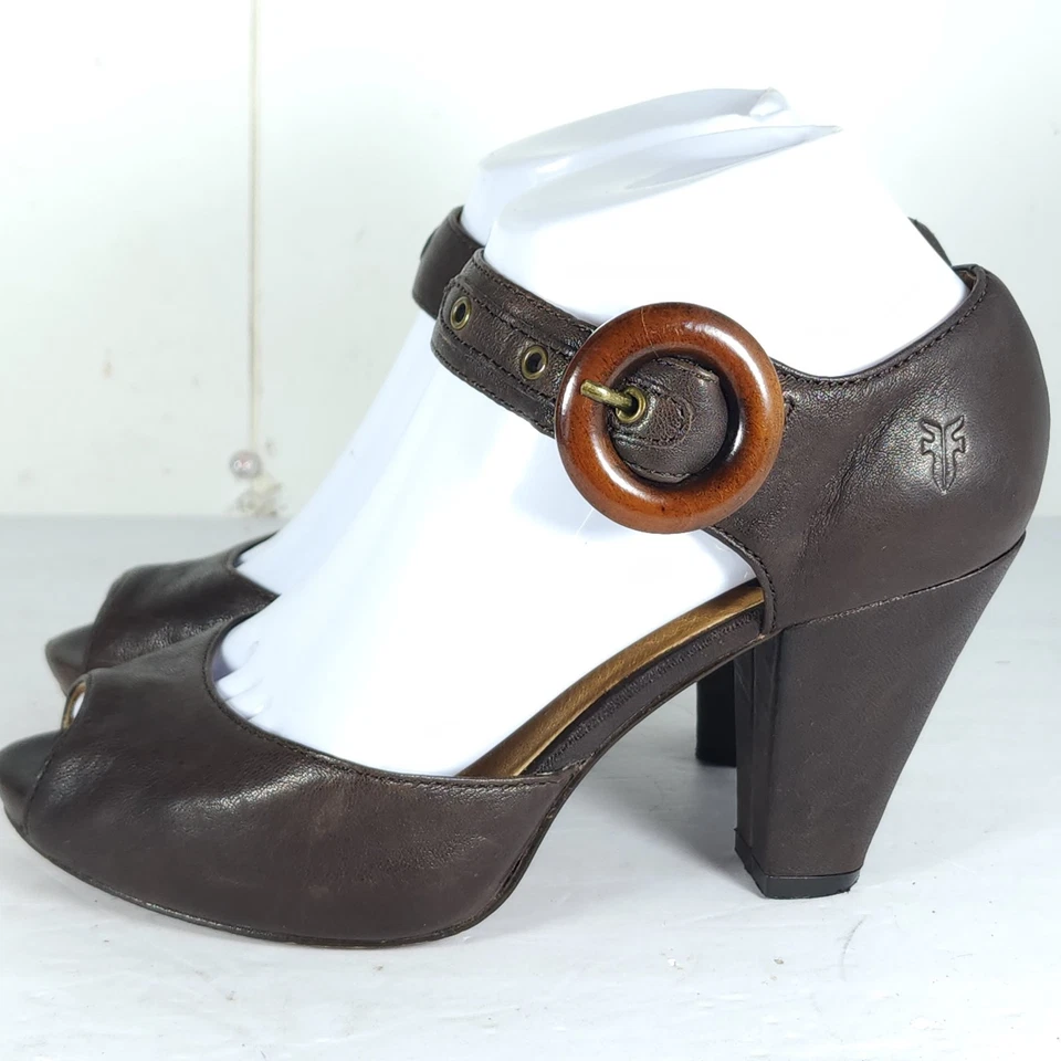 FRYE女式Kelsey US6,5M棕色柔软皮革高跟鞋踝带浅口鞋 — 第 2/4 张图片