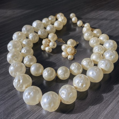 Hattie Carnegie Faux Pearl Necklace & Earrings - Carnegie signed Jewelry Set