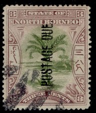 NORTH BORNEO QV SG D27, 3c green & dull mauve, USED. Cat &pound;55.
