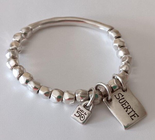 Uno De 50 Sterling Silver Plated Bracelet Suerte Dangle Charm UnoDe50