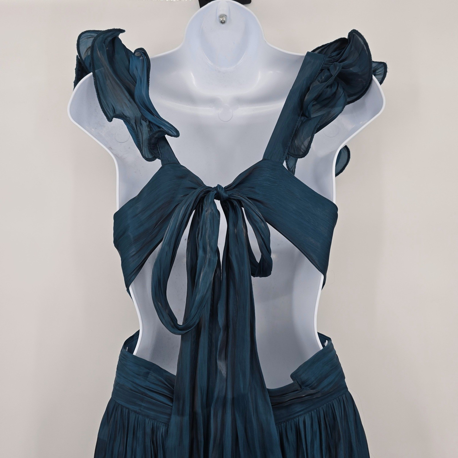 Lulus Women's Pristine Glow Teal Blue Ruffled Shoulder Maxi Dress Tie Back Gown