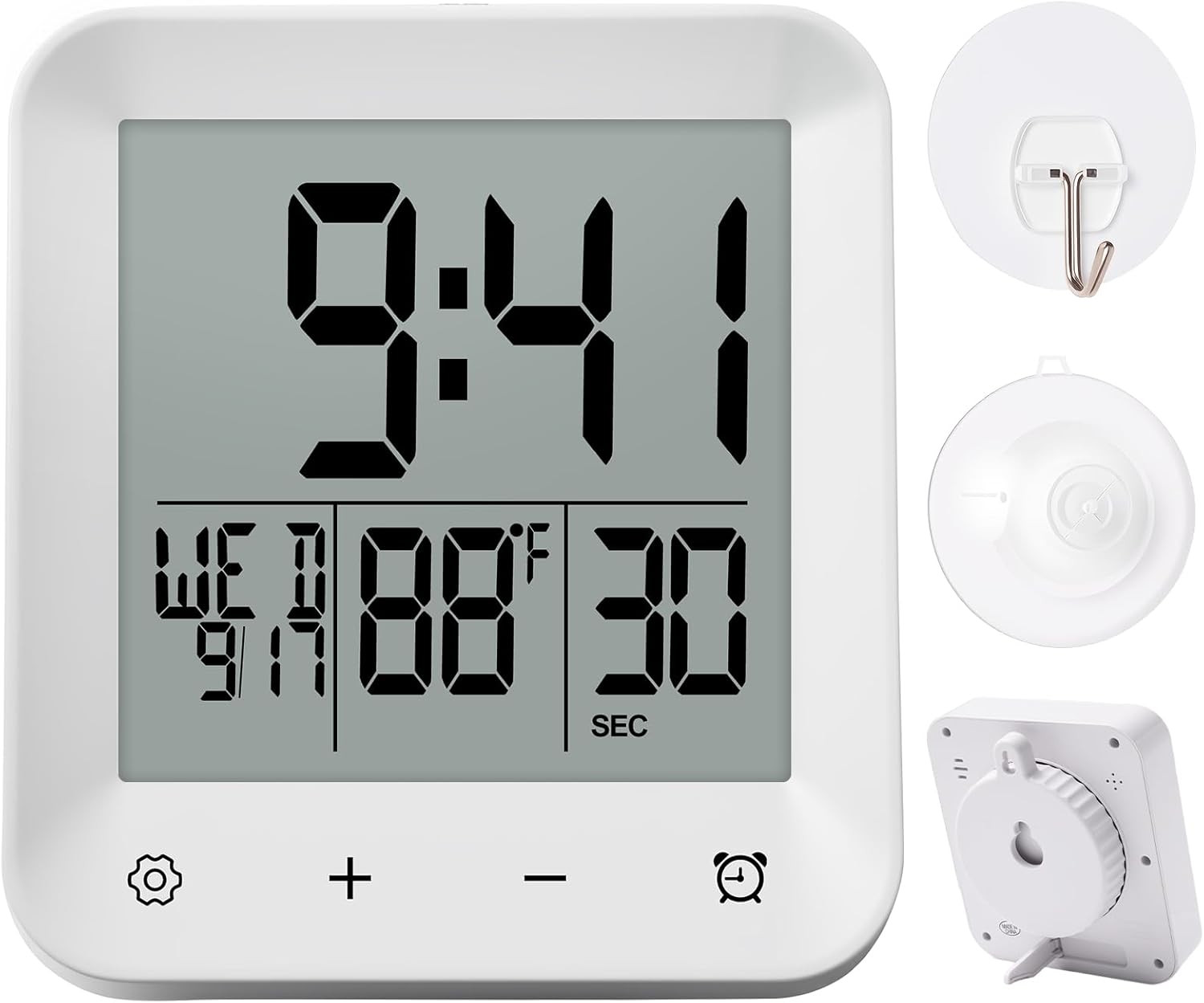 Waterproof Shower Clock with Timer, Bathroom Wall Clock Disp