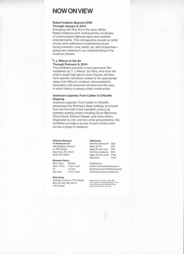 Whitney Museum promo flyer 4" x 9" two sided Robert Indiana 2014 Beyond Love - Picture 2 of 2