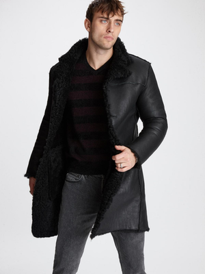 $3998 John Varvatos Collection Leather Shearling Coat Jacket EU58