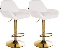 2Er Set Barhocker Braga Gold Kunstleder Weiß
