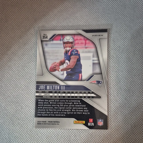 Joe Milton III 2024 Panini Prizm Orange Lazer Prizm #354 Patriots (RC) - Picture 8 of 8