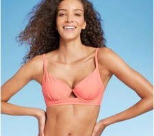 Shade Shore Womens Coral Plunge Underwire Bikini Top Size 34DD NWOT