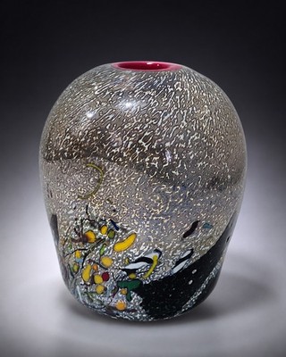 Signed Bertil Vallien Kosta Boda Meteor 49531 Art Glass Vase