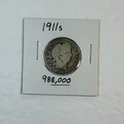 1911 S Barber Silver Quarter with About Good Detail/Low Mintage/Free Shipping B