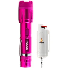 POLICE Stun Gun Burn Pepper Spray Combo for Women Self Defense 1159 Pink & White