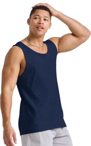 MEDIUM ✨ Hanes Men's Originals Tri-Blend Tank Top ATHLETIC NAVY BLUE Lightweight - Picture 2 of 6