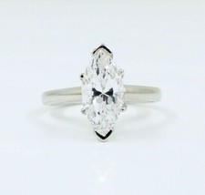 10K Solid White Gold Solitaire CZ Ring, Marquise Cut 2Ct Cubic Zirconia Ring