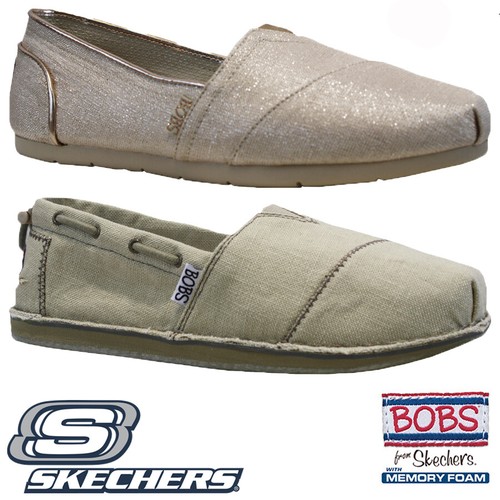 LADIES SKECHERS BOBS MEMORY FOAM COMFORT CANVAS PLIMSOLLS PUMPS TRAINERS SHOES  - Picture 1 of 8