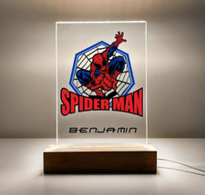 Spider Man Hero Spiderman Wood Base Night Light Up Lamp LED Boys Room Decor Gift