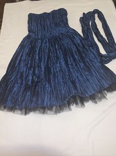 AUW Women Cocktail Evening Party Strapless Tulle Slip Dress With Belt Sz 9 Blue