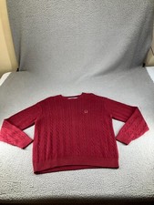 Tommy Hilfiger Sweater Mens Large Red Y2K Cable Knit Heavyweight Thick Logo