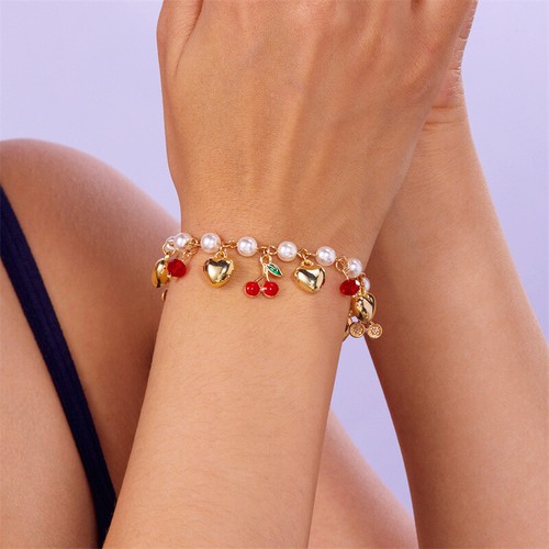 Cute Cherry Strawberry Heart Pearl Necklace Women Sweet Imitation Pearl Jewelry - Picture 14 of 35