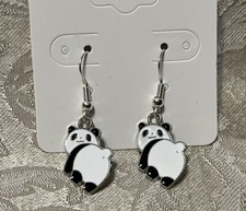 Cartoon Cute Panda Bear Enamel Silver Drop Dangle Adorable Earring Set