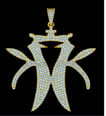 ''King of Kings'' KK Pendant 925 Sterling Silver Round Tester Pass Moissanite