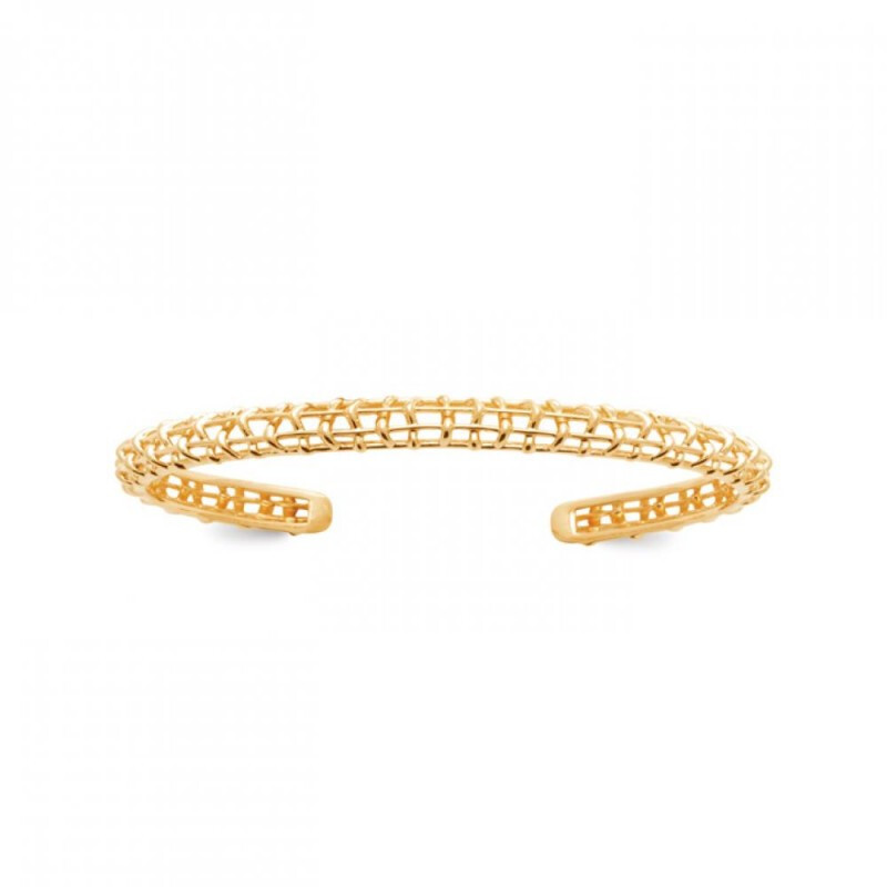 Bracelet jonc ouvert ajouré plaqué or 18 carats 750/000, bijou rigide tendance femme