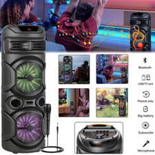 1800W Dual 8" Bluetooth Karaoke Speaker Party System Mic RGB Light Powerful Bass