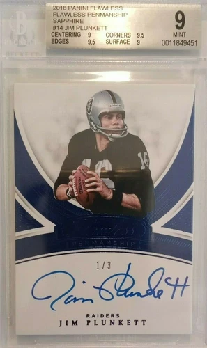 2018 PANINI FLAWLESS JIM PLUNKETT 1/3 ON CARD AUTO. POP 1 BGS MINT 9 SUBS 2 9.5s