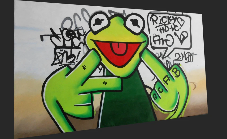 Frog Painting Poster geen Print Wall Art Home Office  Decor Glass Frames - Image 2 of 3