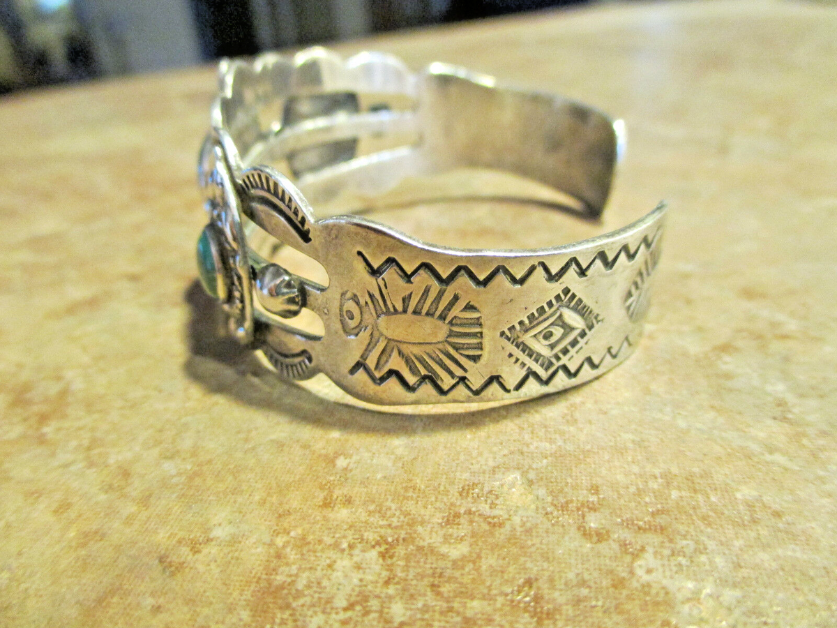 OLD 1940's / 50's Navajo Sterling Silver PREMIUM TURQUOISE Design