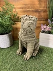 STONE GARDEN SITTING SHAR-PEI PUG DOG DETAILED CUTE GIFT CONCRETE ORNAMENT