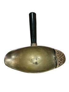 Vintage Brass Footed Gravy Boat/Strainer Server with Dark Wooden Handle