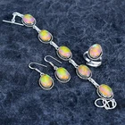 Ethiopian Opal Gemstone 925 Sterling Jewelry Set Bracelet Earring Ring