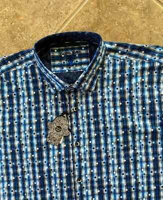 Luchiano Visconti Casual Shirt 2XLB Abstract Blue Stripe/Circle L/S NWT $145