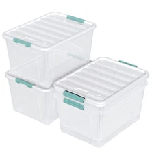 Idotry 85 Qt Clear Plastic Stackable Latching Storage Box w/ Lid & Wheels 4 Pack