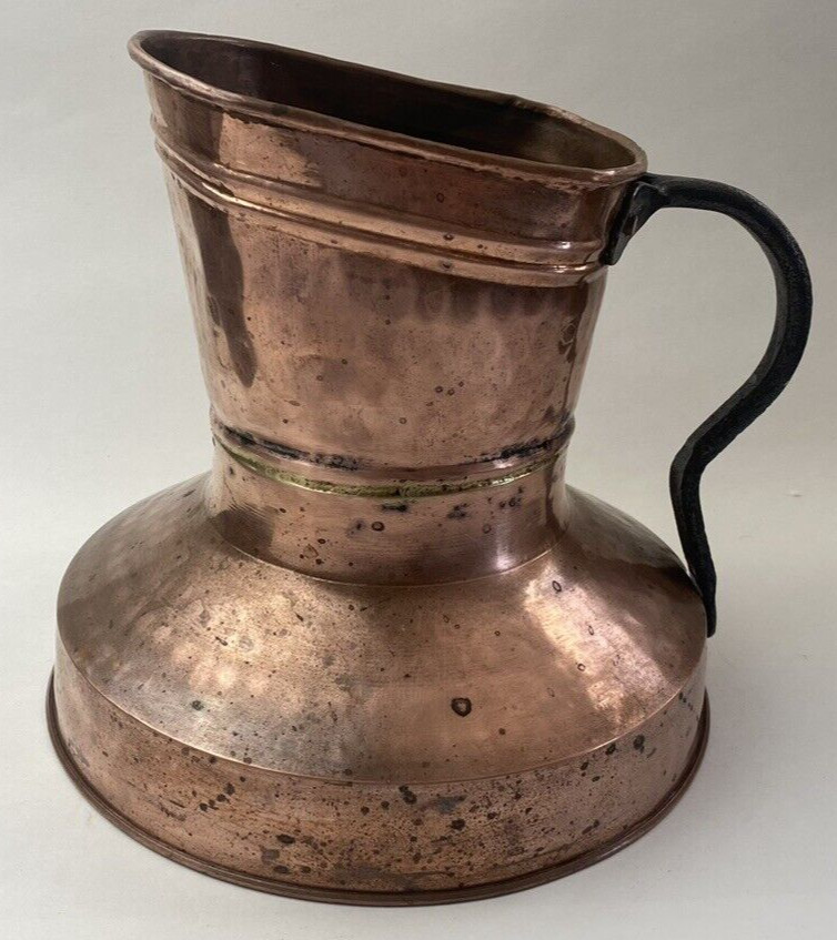 Solid Copper Pitcher Wide Belly Bottom Jug Turkey Cottagecore Flowers Plants Vtg