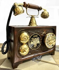 Téléphone À Rotatif En Bois De Style Radio Ancien Décor De Table Non Fonctionnel