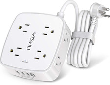 6 Ft Surge Protector Power Strip - 8 Widely Outlets with 4 USB Ports, 3 Side Out